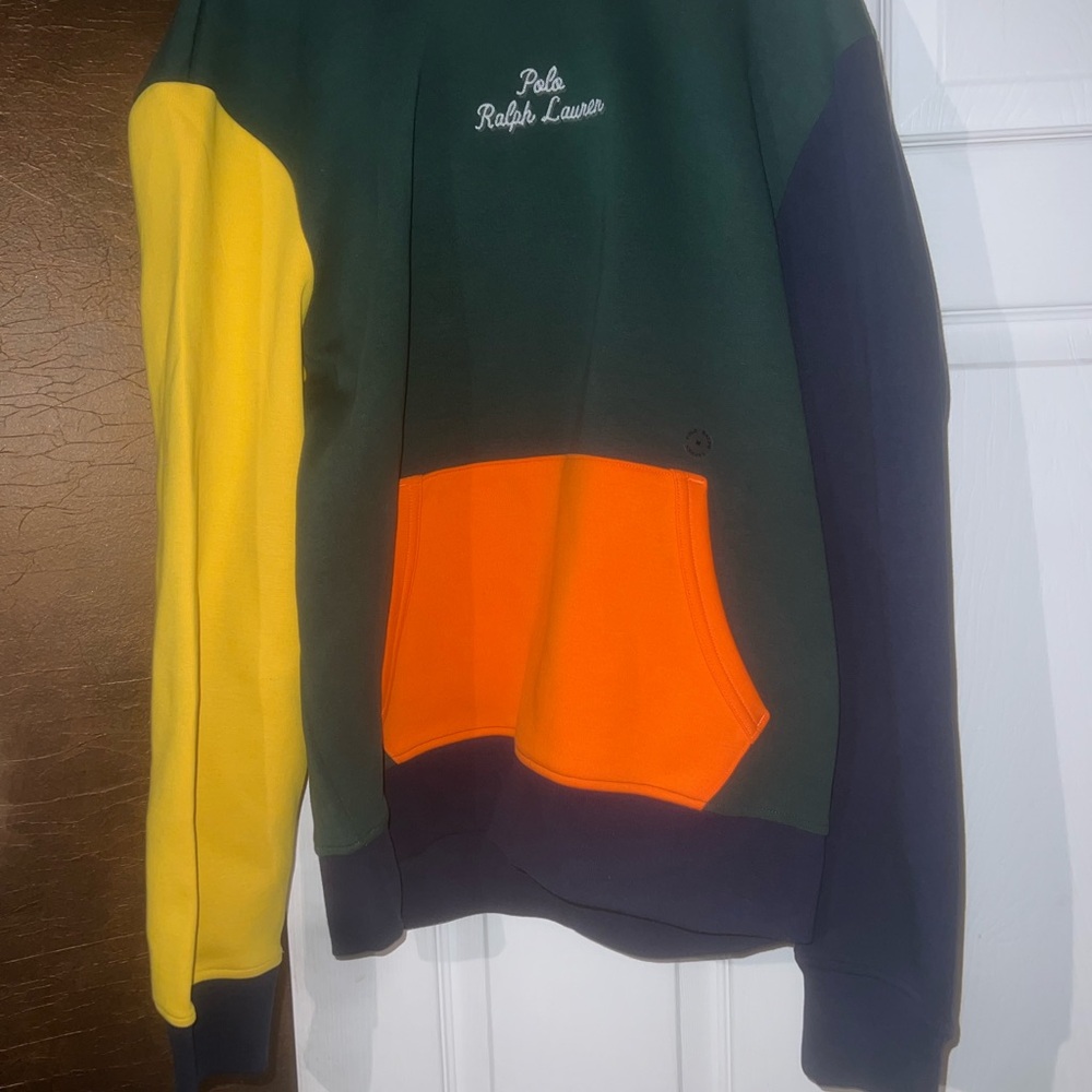 Polo by Ralph Lauren Men's Green, Yellow, and Orange Crewneck Sweater